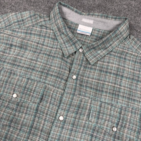 Columbia Other - Columbia Pearl Snap Shirt Mens 2XL Green Gray Plaid Ridge Short Sleeve Leadville
